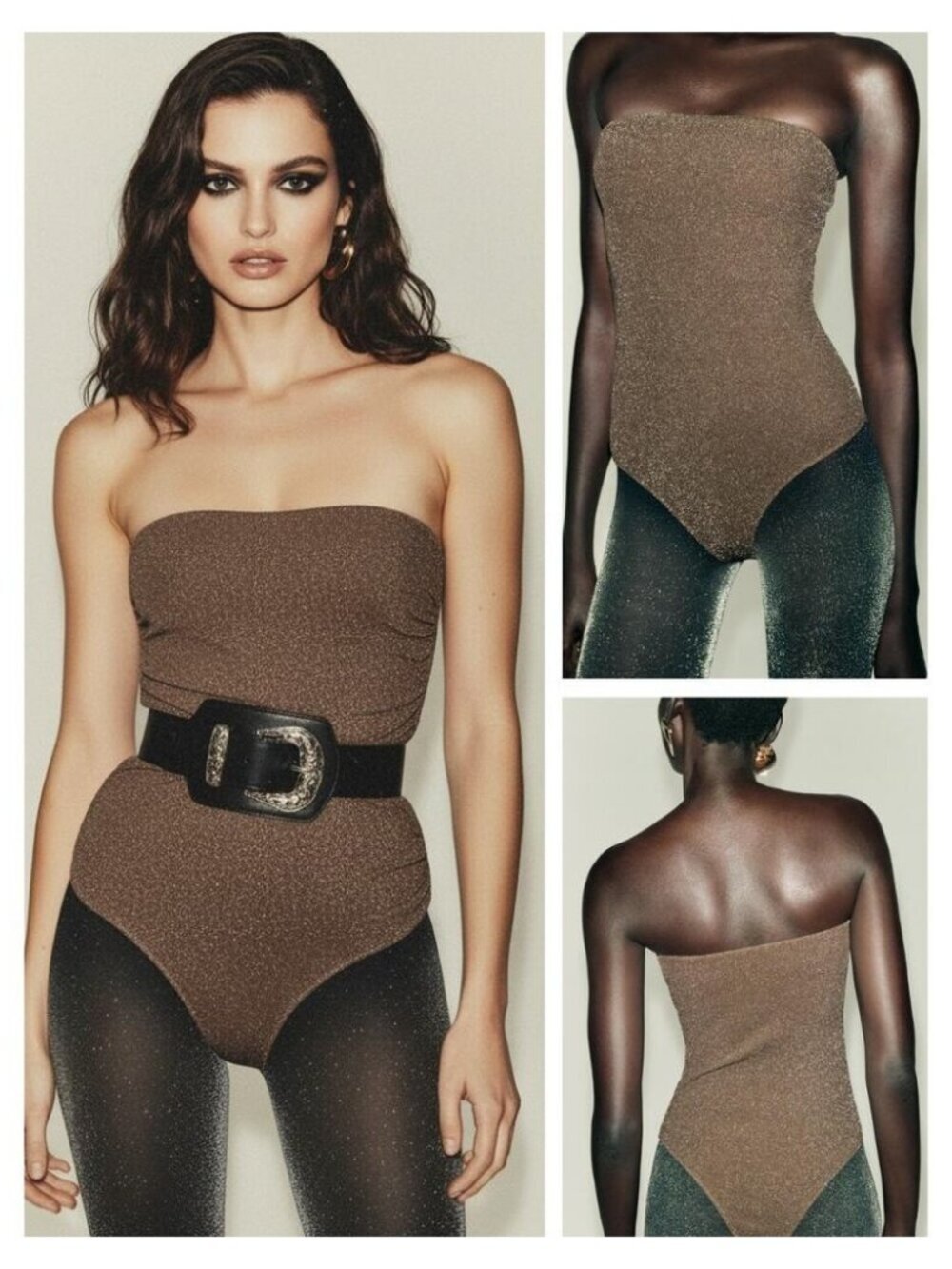 NWT ZARA Metallic Thread Bandeau Bodysuit Size Medium Gold